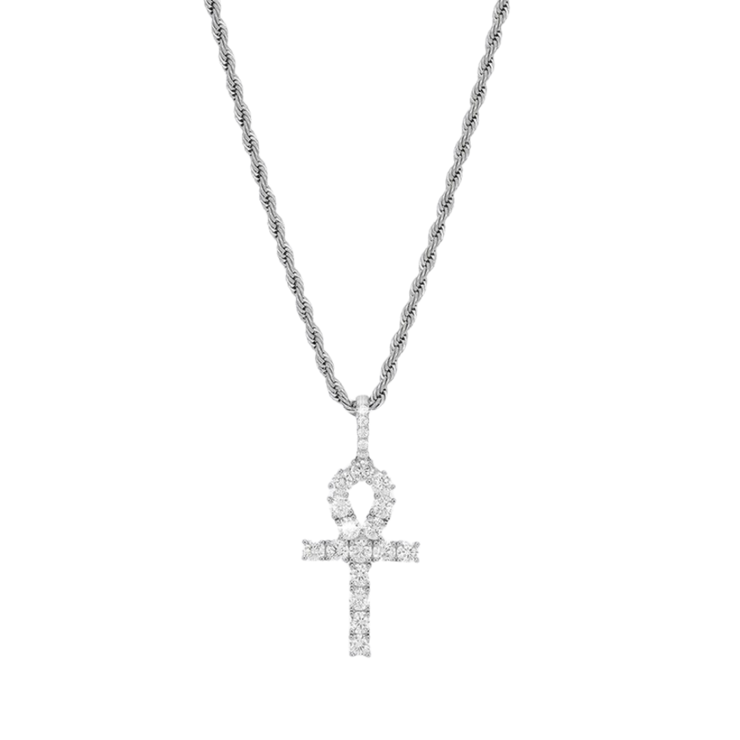 White Gold Ankh Pendant, Egyptian symbol of life, featuring polished finish and durable craftsmanship.