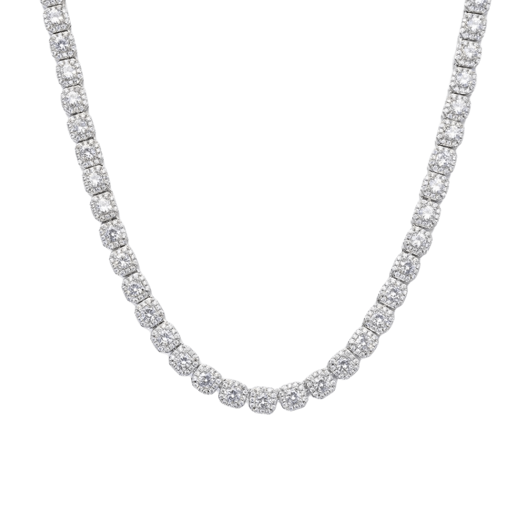 White gold clustered chain with a 10mm width, featuring multiple interlinked segments for a bold and stylish look.