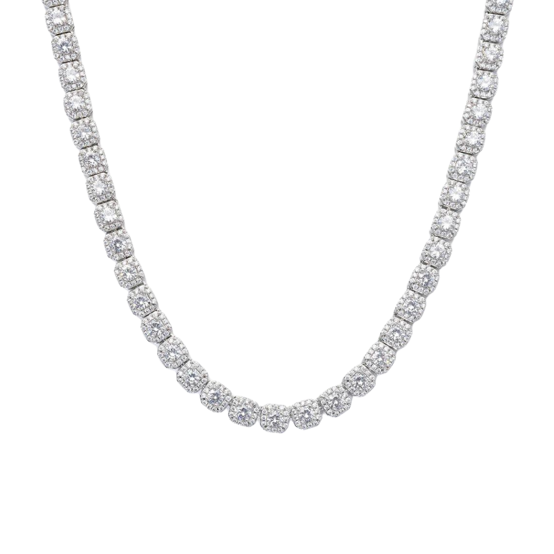 White gold clustered chain with a 10mm width, featuring multiple interlinked segments for a bold and stylish look.