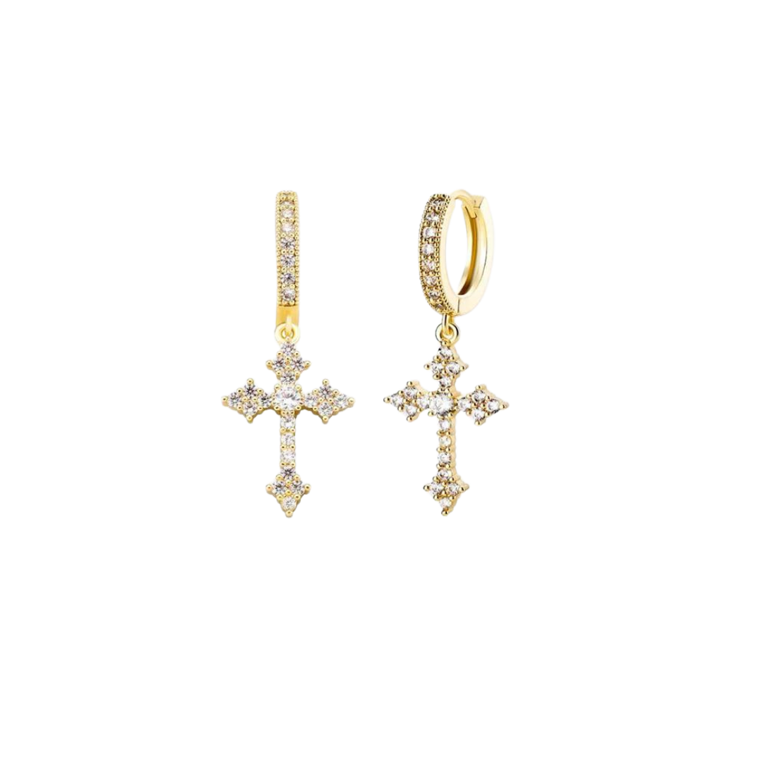 14k gold cross earrings with a refined and polished finish, featuring a classic cross design that adds a touch of elegance.