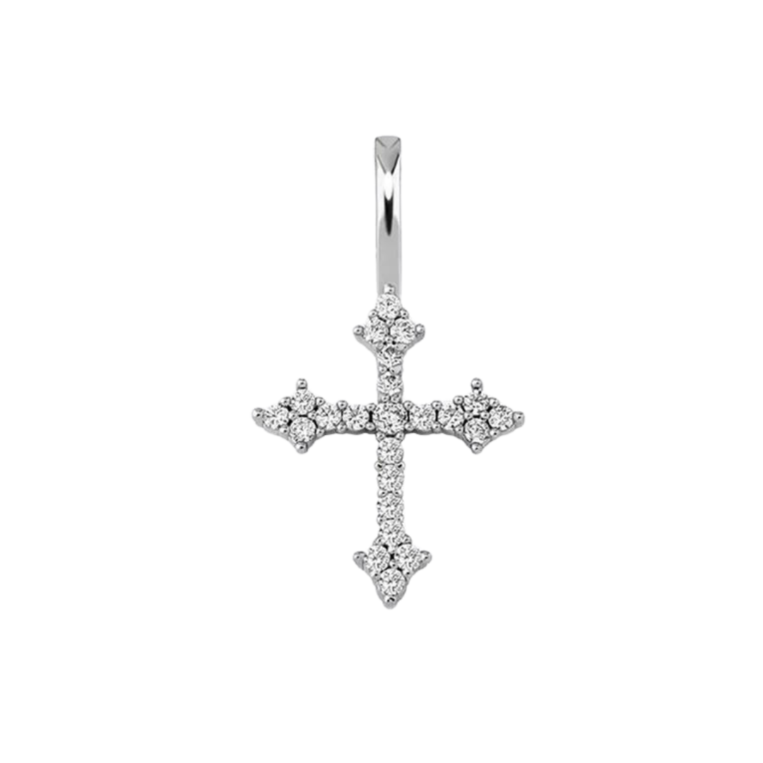 925 sterling silver cross pendant with white gold accents, featuring a timeless cross design with a sleek, polished finish.