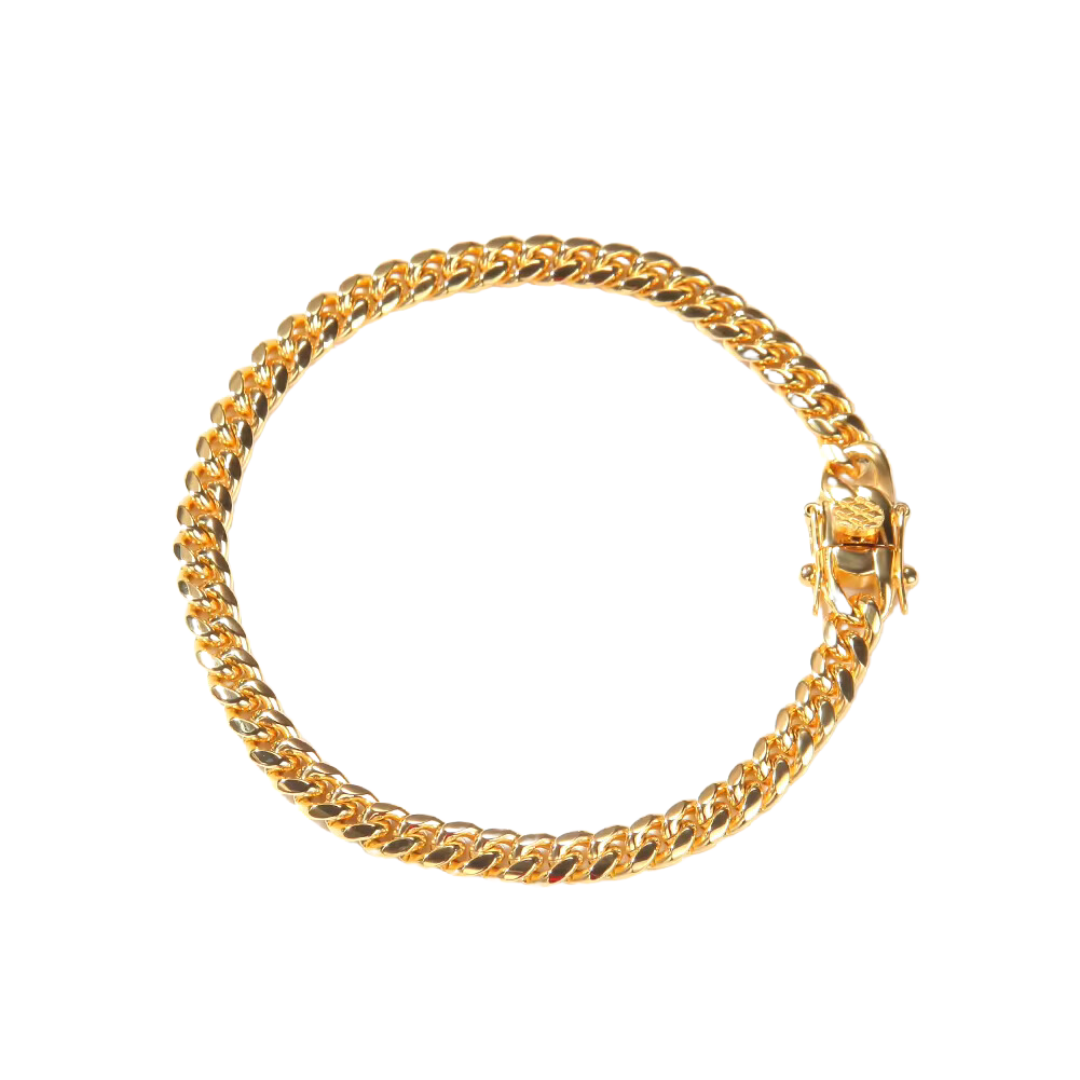 18k gold Cuban link bracelet with a 6mm width, featuring bold, interlinked segments that offer a refined and eye-catching look.