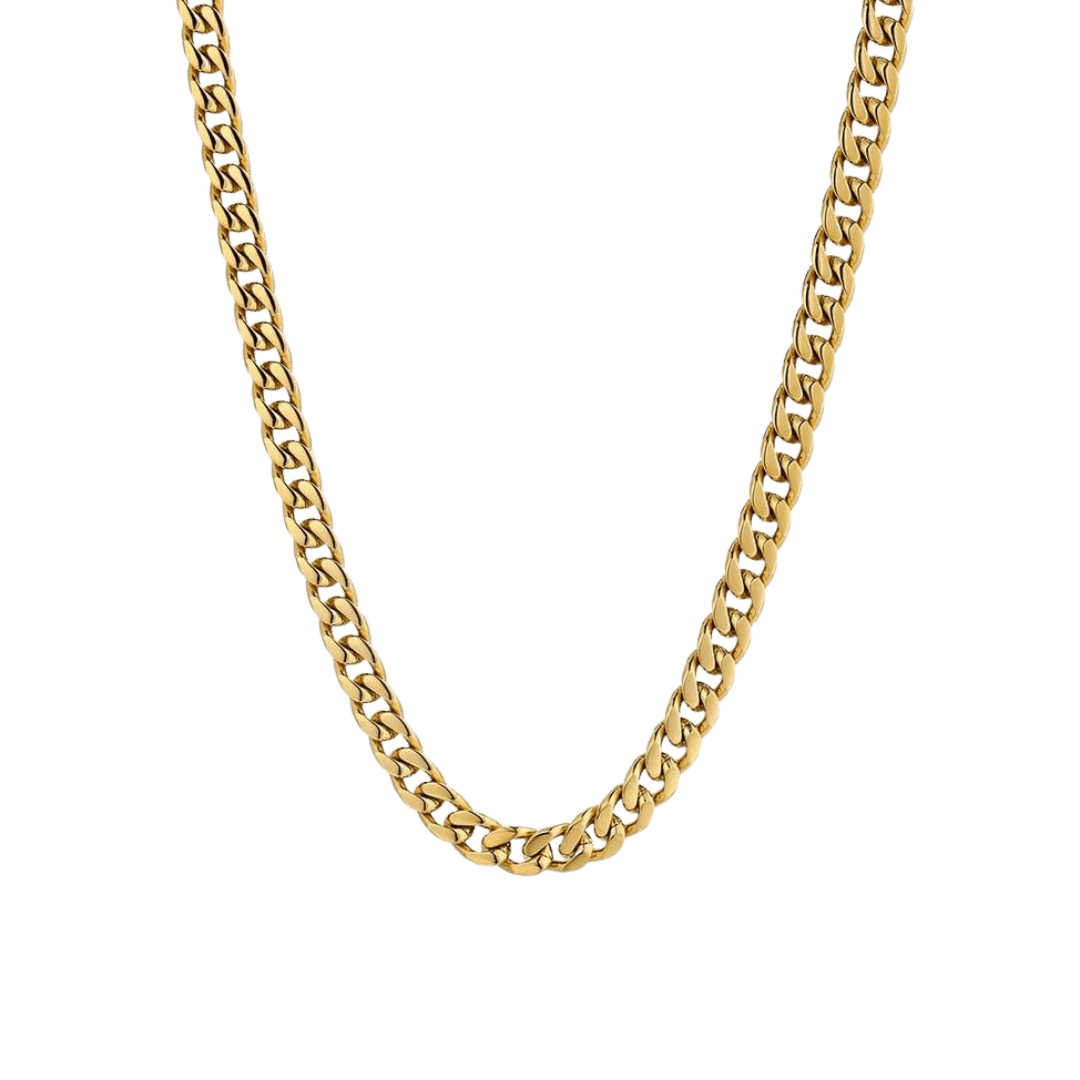 18k gold Cuban link chain with a 6mm width, featuring bold, interlinked segments that offer a luxurious and striking appearance.